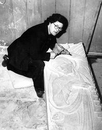 Gabriel Hayes carving "The Ascension" in the Church of the Ascension, Cork.